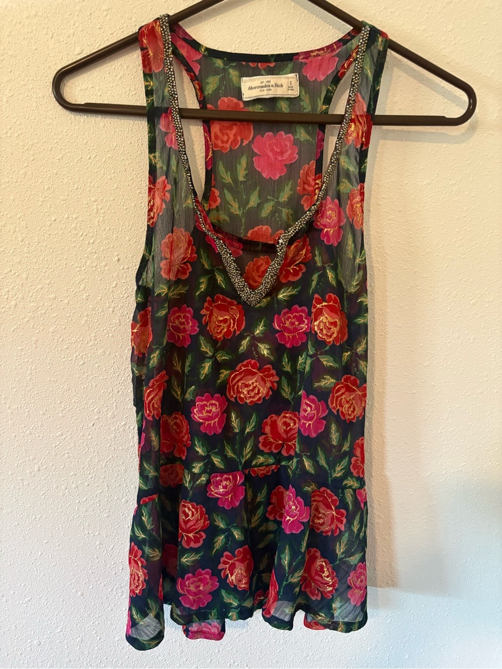 Abercrombie & Fitch Floral Peplum Sheer Tank Top